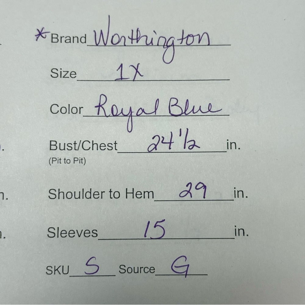 Worthington Woman 1X Royal Blue Split Neck Blouse 3/4 Sleeve Workwear Top - Picture 7 of 7